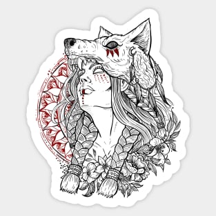 Wolf shaman girl Sticker